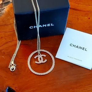 Chanel Pink Crystal reversible Logo Necklace